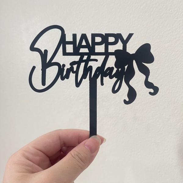 Set 10 mica HPBD gắn nơ ở cuối -MÀU ĐEN.