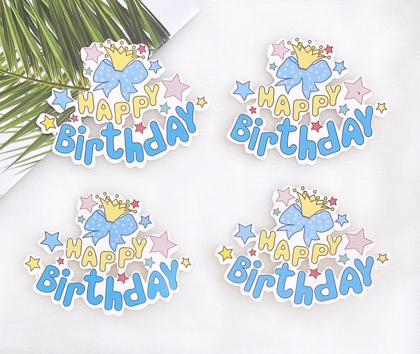 Set 8 cây cắm HPBD giấy gắn chuông nơ-XANH.