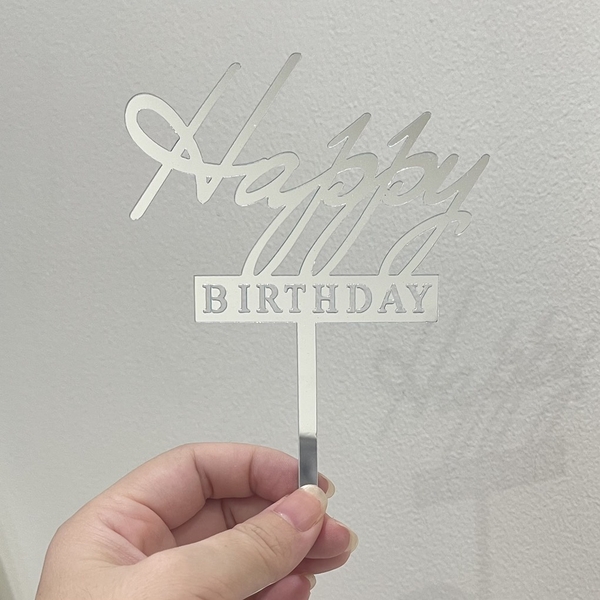 Set 10 mica HPBD chữ kiểu (chữ BIRTHAY chữ in hoa)-MÀU BẠC.