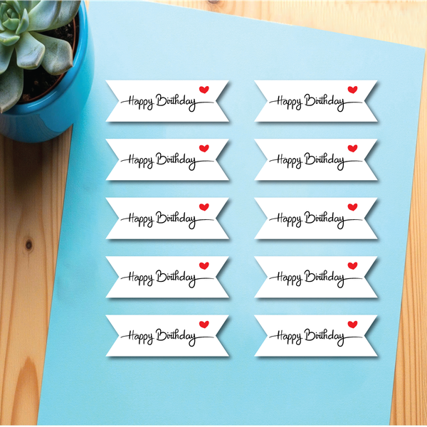 Set 50 bảng giấy-chữ tiếng anh Happy birthday (dạng chữ mảnh và 1 trái tim đỏ).