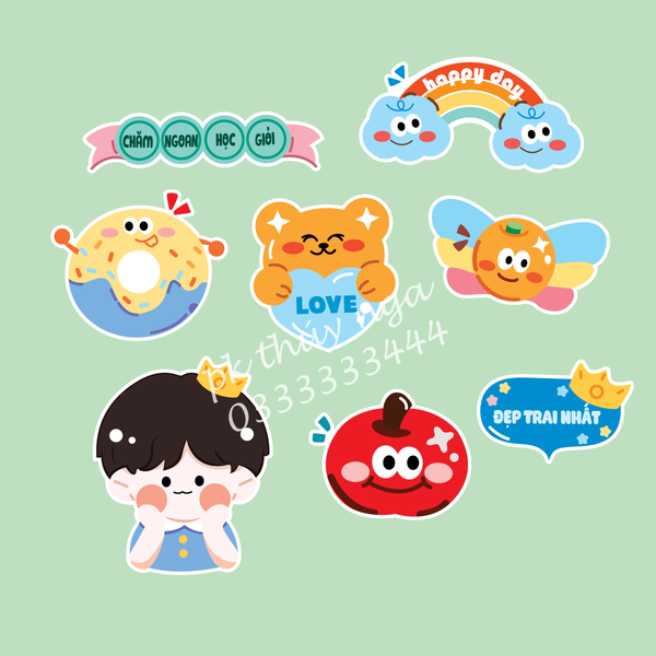 Combo 2 set giấy - bé TRAI kute + bánh donut + đẹp trai nhất.
