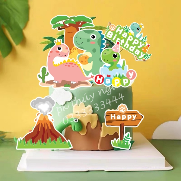 Combo 2 set giấy- khủng long xanh hồng, núi lửa, trứng khủng long.