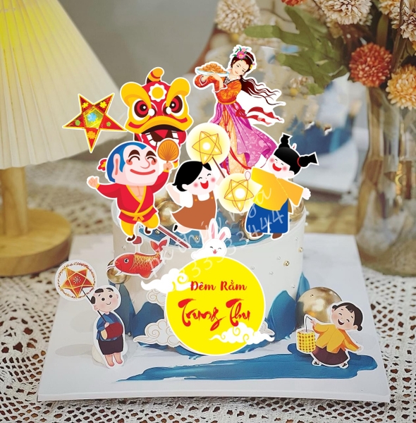 Combo 2 set giấy trung thu - rước đèn  mẫu 3 (đèn ông sao, hằng nga, em bé)