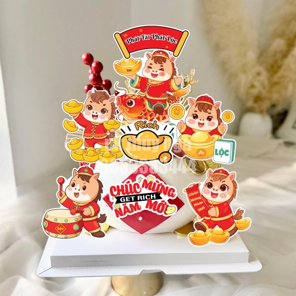 Combo 2 set giấy tết - em bé NGỰA và thỏi vàng.