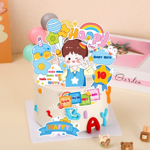 Combo 2 set giấy -bé trai nháy mắt + bánh sinh nhật+ điểm 10.