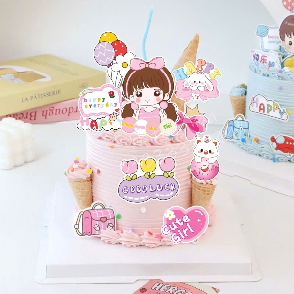 Combo 2 set giấy - bé GÁI cài bờm tóc màu hồng + bảng chăm ngoan học giỏi.