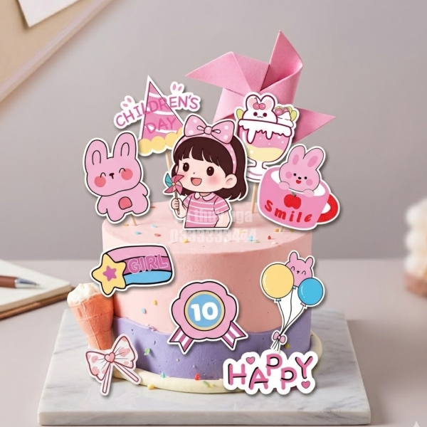 Combo 5 set giấy SX- bé gái cầm chong chóng.