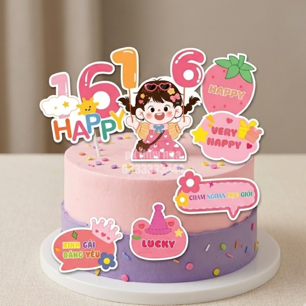 Combo 5 set giấy SX- bé gái cầm số 1.6.