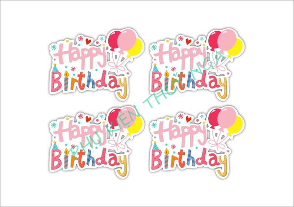 Set 8 cây cắm HPBD giấy gắn chùm bóng -HỒNG.
