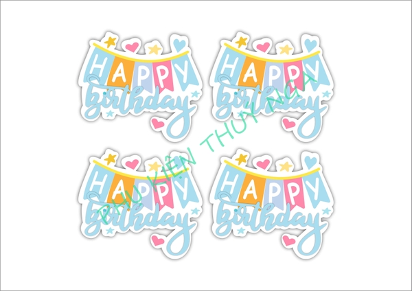Set 8 cây cắm HPBD giấy gắn tim sao nhỏ -XANH.