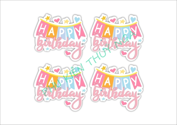 Set 8 cây cắm HPBD giấy gắn tim sao nhỏ -HỒNG.