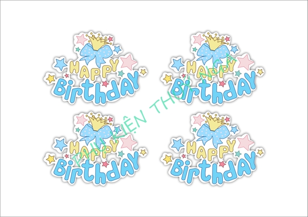Set 8 cây cắm HPBD giấy gắn chuông nơ-XANH.