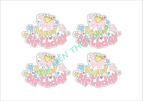Set 8 cây cắm HPBD giấy gắn chuông nơ-HỒNG.