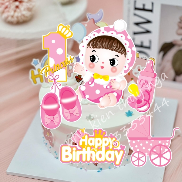 Combo 2 set giấy - em bé xe nôi bình sữa và số 1 (HỒNG).
