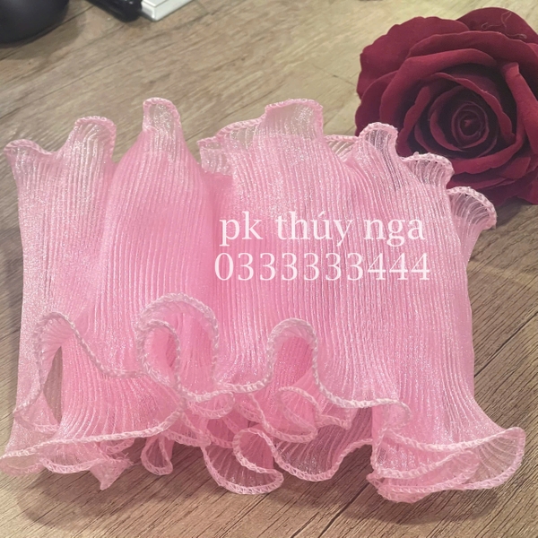 Voan thành bánh loại 1 bóng, sóng đẹp 14cm x 2m -HỒNG.