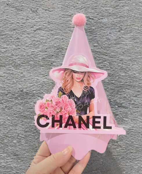 Set 10 mũ 3D cán bóng giấy đẹp kt dk 13cmx cao 20cm - CÔ GÁI CHANEL M27.