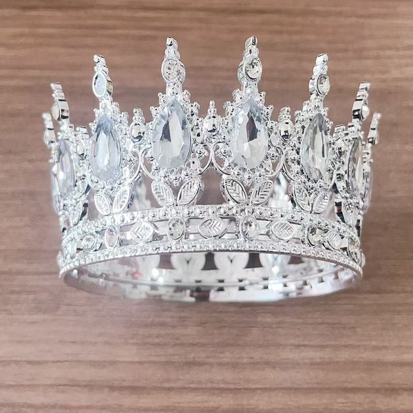 Vương miện BẠC đính đá - đá màu trắng SIZE TO (đk 12.5cm) (chú ý size to).