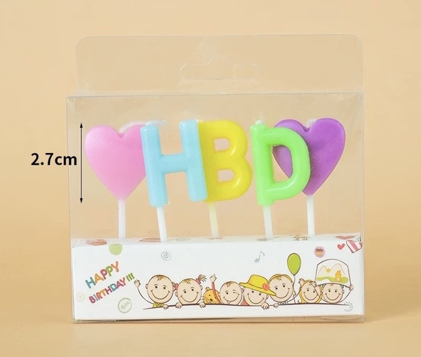 Nến HPBD viết tắt màu nhạt (tím-xanh lá-xanh dương-hồng).