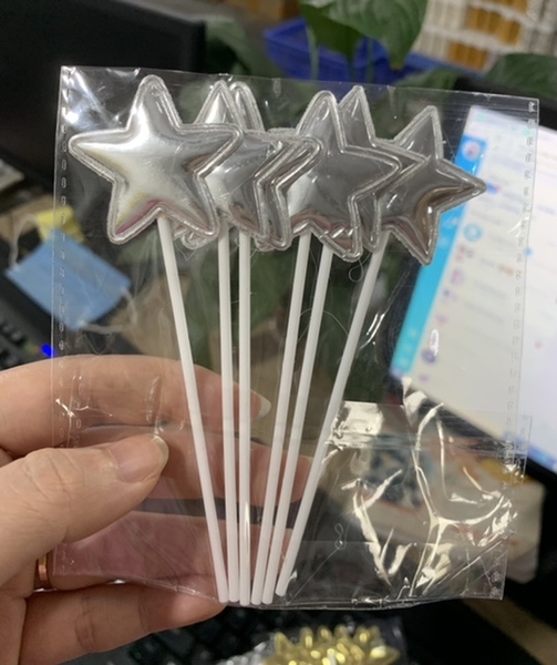 Set 60 cây sao da phồng BẠC (cây nhựa) (10 gói -6 cây/gói).