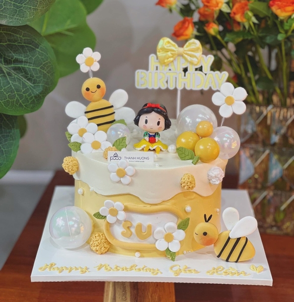 Que cắm HPBD - gắn nơ vải -VÀNG.
