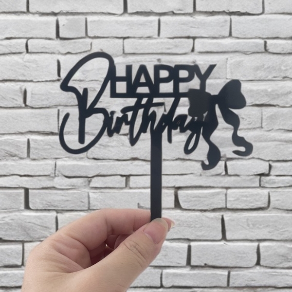 Set 10 mica HPBD gắn nơ ở cuối -MÀU ĐEN.