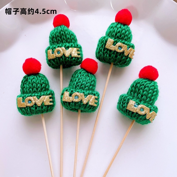 Set cắm Noel vải-5 mũ màu XANH chữ LOVE.