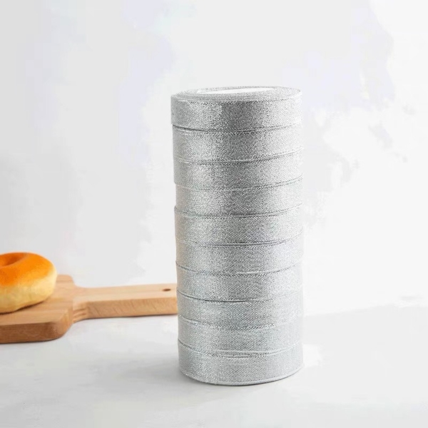 Lốc 10 cuộn ruybang kim tuyến -BẠC (2cm x 25m).