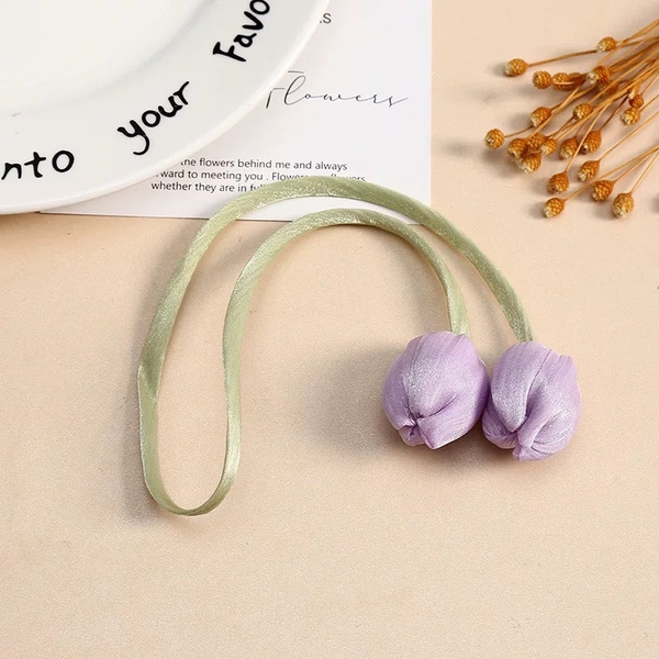 Nơ lụa hoa tuylip (kích thước to -45cm)-XANH DƯƠNG.