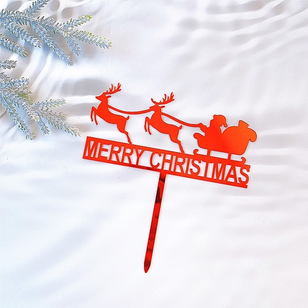 Set 10 Mica merry christmas xe kéo tuần lộc-đỏ (noel)..