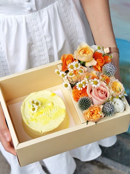 Set 10 hộp mica 2 ngăn có quai xách kèm đế (đk khay đựng bánh 16cm, đk khay hoa 8cm)-MÀU VÀNG.