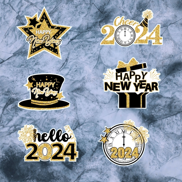 Combo 2 Set giấy TẾT- Hello 2024 vàng-đen (ép nhũ).