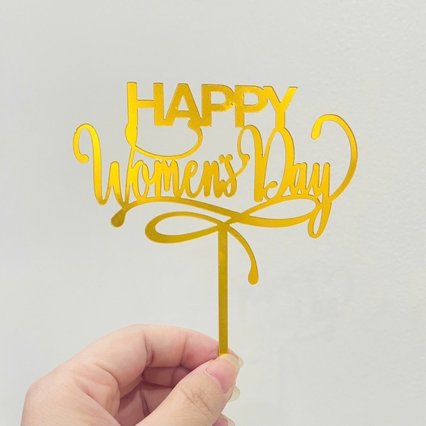 Set 10 mica Happy women's day uốn dưới -VÀNG.