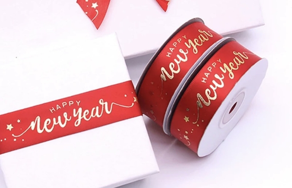 Ruybang Tết chữ happy new year -MÀU ĐỎ (2.5cm x 35m).