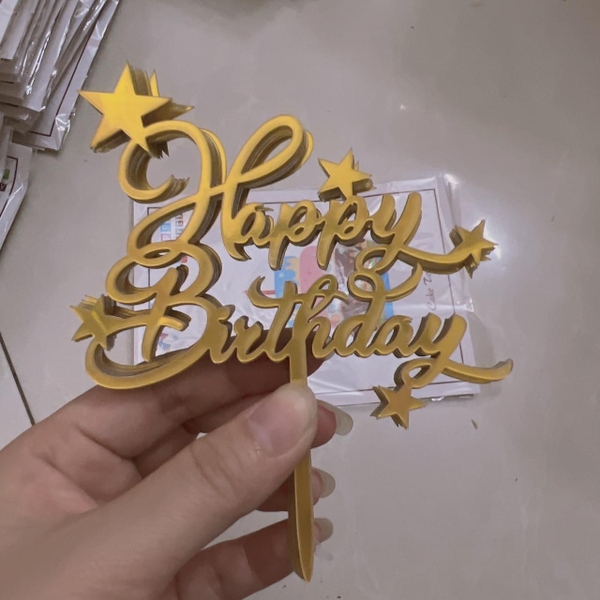 Set 10 mica HPBD gắn 4 ngôi sao-VÀNG.