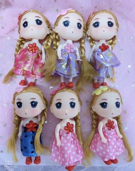TUONG-Set 6 búp bê mặt cứng 12cm có váy (XẢ KHO).