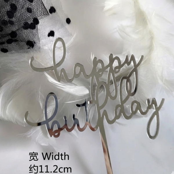 Set 10 mica HPBD chữ kiểu đơn giản -MÀU BẠC.