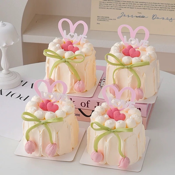 Set 10 mica LOVE TIM 2 lớp HỒNG TRẮNG.