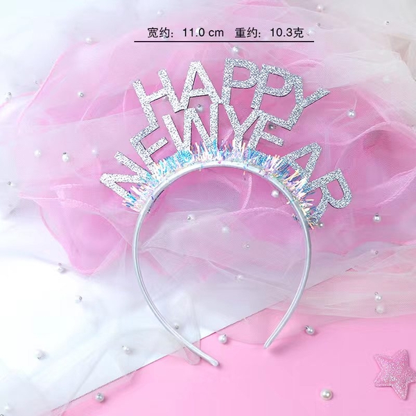 Bờm tóc HAPPY NEW YEAR-BẠC.