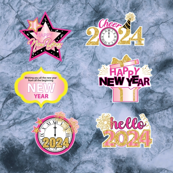 Combo 2 Set giấy TẾT- Hello 2024 HỒNG-ĐEN (ép nhũ).