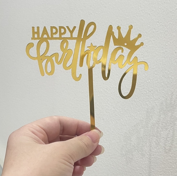 Set 10 mica HPBD gắn vương miện ở chữ y cuối -MÀU VÀNG.