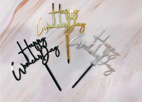 Set 10 Mica Womenday chữ mảnh - đen