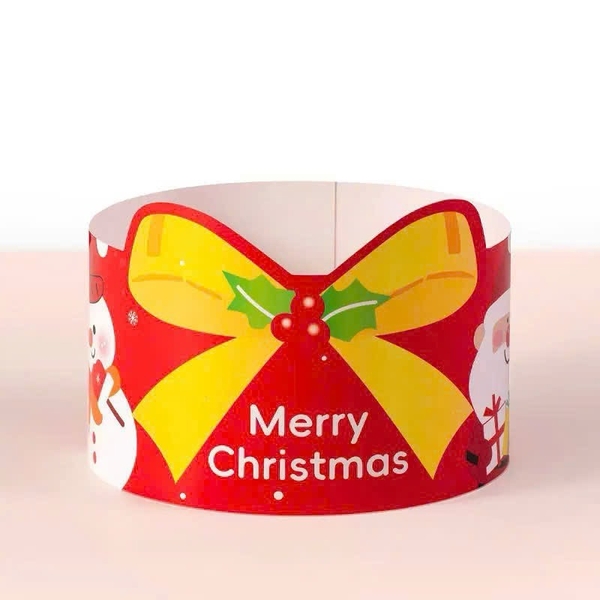 Set 10 thành bánh giấy chủ đề NOEL 10cmx55cm - màu đỏ có thắt nơ vàng.