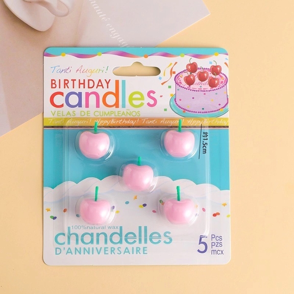 Vỉ nến 5 cây hình quả cherry -màu HỒNG.