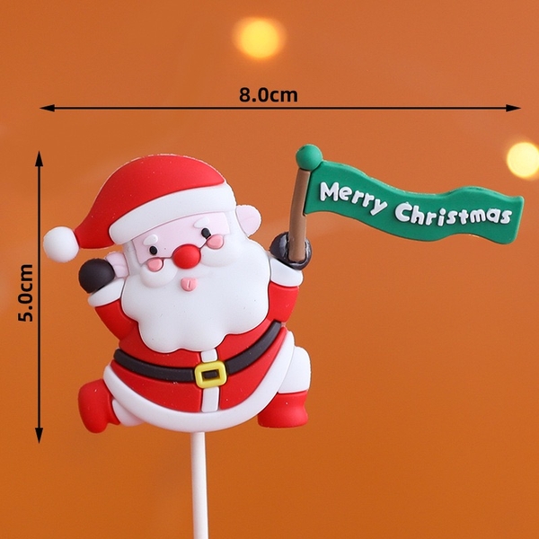 Tượng nhựa dẻo loại dày-ông già noel cầm cờ xanh.