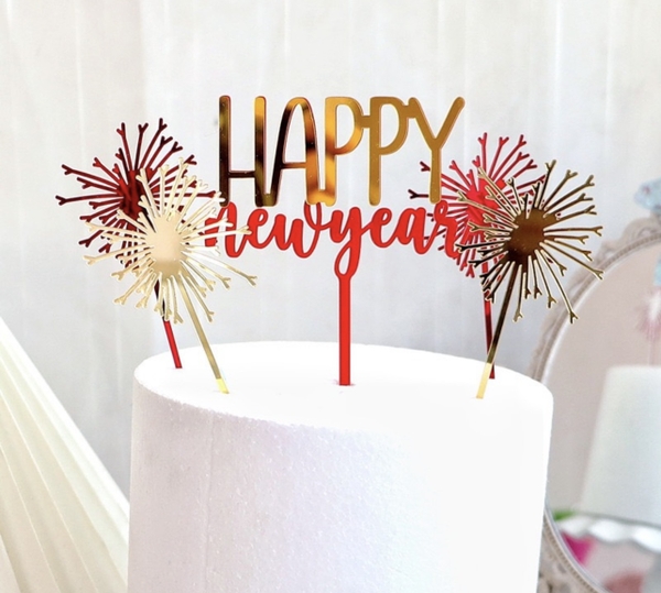 Mica Happy new year và pháo bông (2 lớp).