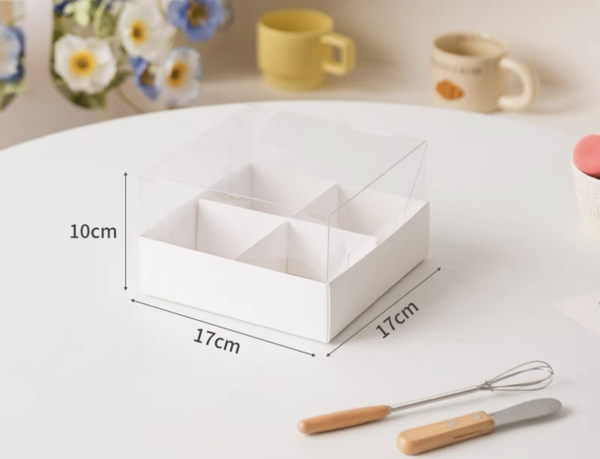 Set 10 hộp cupcake thấp đế giấy gấp 17x17x10cm - 4 ngăn.