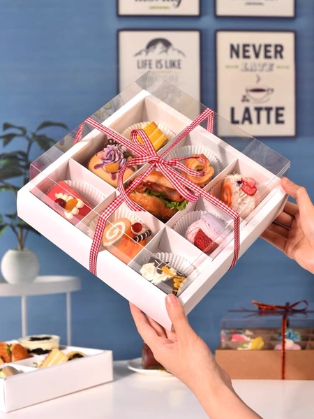 Set 10 hộp cupcake thấp đế giấy gấp 24.5x24.5x10.5cm - 9 ngăn.