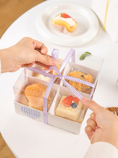 Set 10 hộp cupcake thấp đế giấy gấp 17x17x10cm - 4 ngăn.