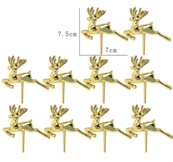Set 10 tuần lộc nhựa màu vàng  kt 7.5cm x 7cm.
