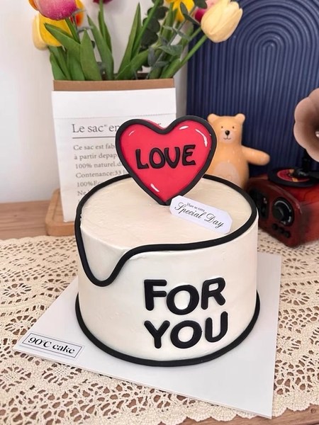 Set cắm xốp-trái tim đỏ chữ love for you đen.